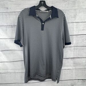Travis Mathew Golf‎ Polo Shirt Mens Size Large Gray Blue Striped Casual Outdoors